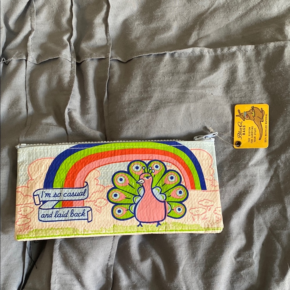 Blue Q Pink and Green Bag with Retro Rainbow Design